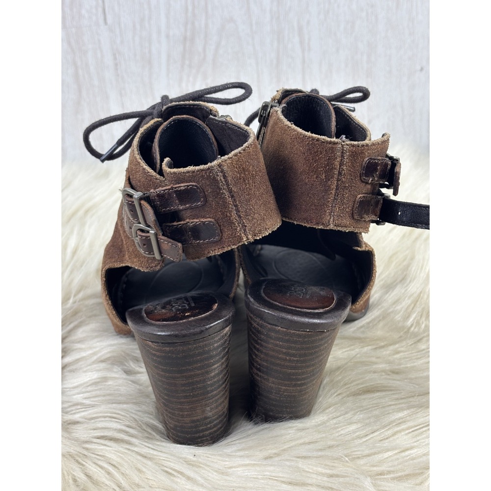 Born Blane Peep Toe Booties Brown Leather Suede Lace Up Boho Womens 8M - Picture 7 of 10